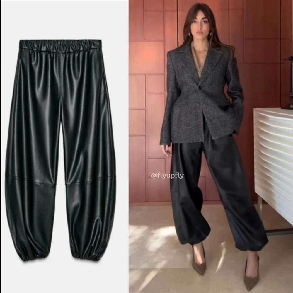 Zara Faux Leather Balloon Pants Black Size S